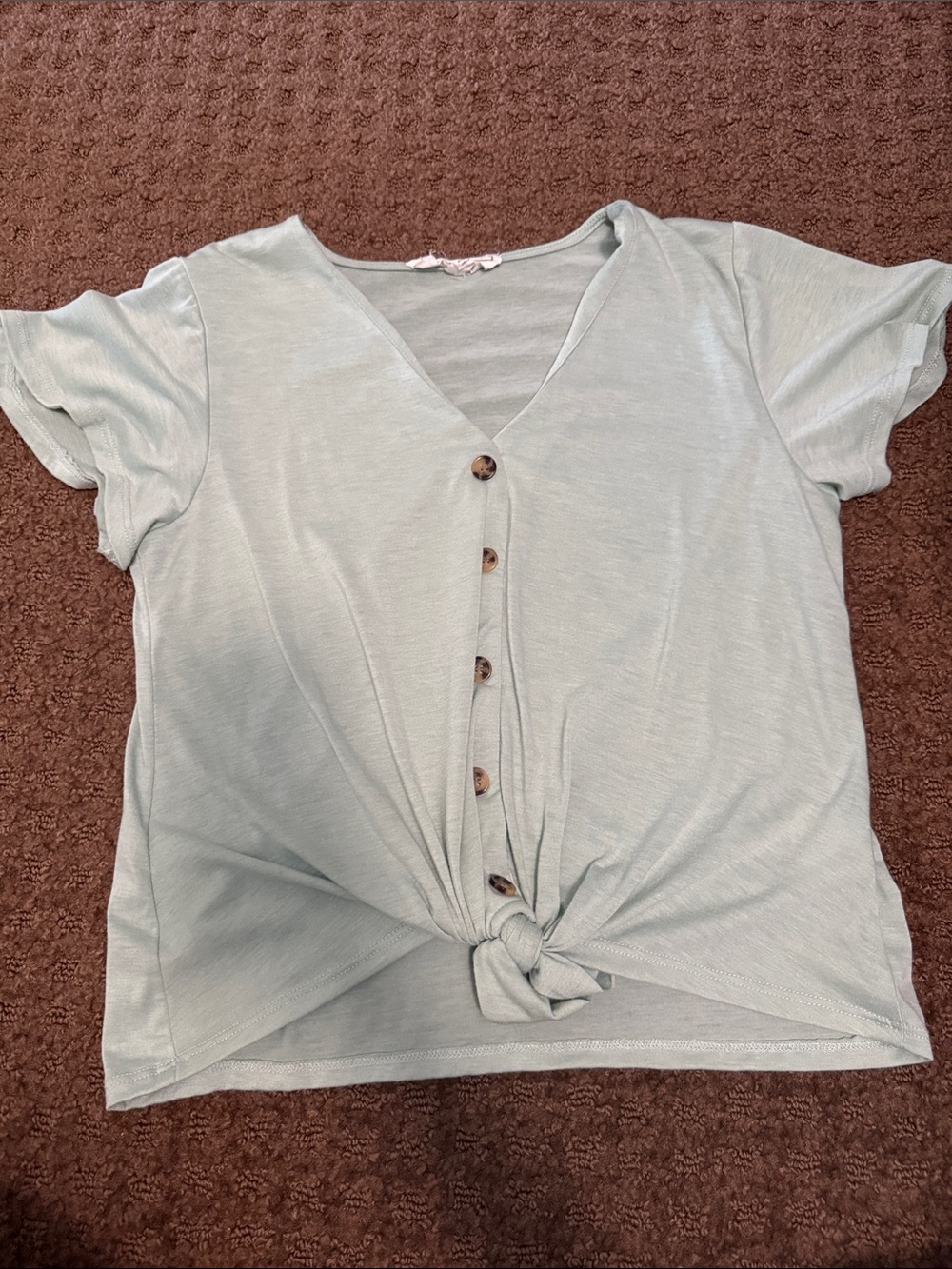 Hippie Rose Sage Green Button-Knot V-Neck Crop Top